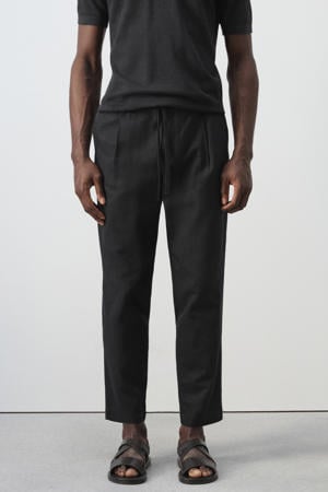 slim casual broek met linnen zwart