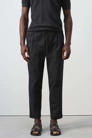 slim casual broek met linnen zwart