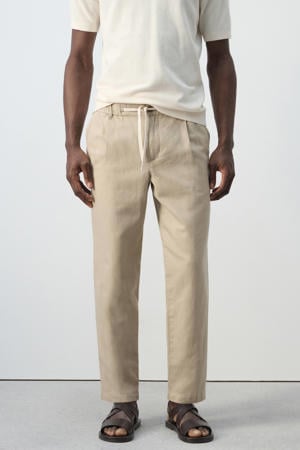 slim casual broek met linnen beige