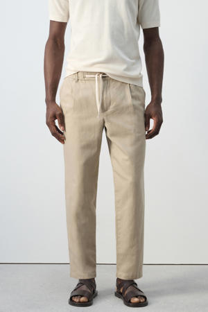 slim casual broek met linnen beige