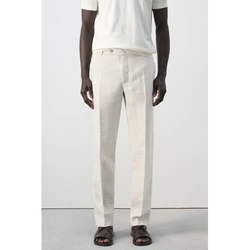 Mango Man regular geruite pantalon met linnen beige afbeelding