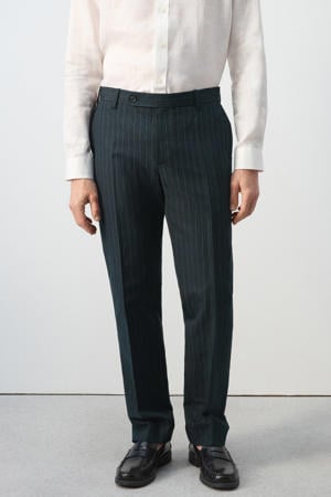 regular pantalon met linnen met krijtstreep donkerblauw
