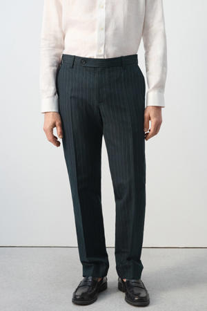 regular pantalon met linnen met krijtstreep donkerblauw