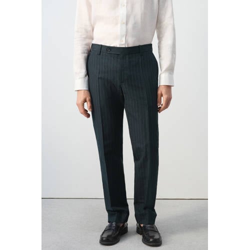 Mango Man regular pantalon met linnen met krijtstreep donkerblauw afbeelding