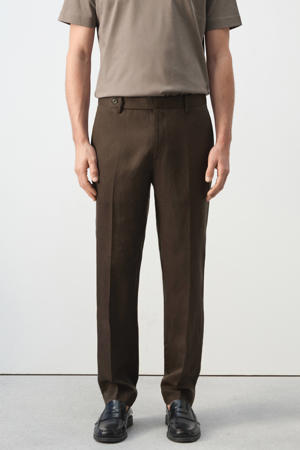 slim pantalon met linnen bruin