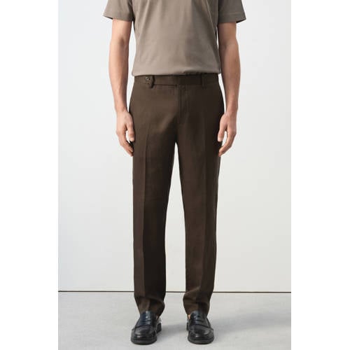 Mango Man slim pantalon met linnen bruin afbeelding