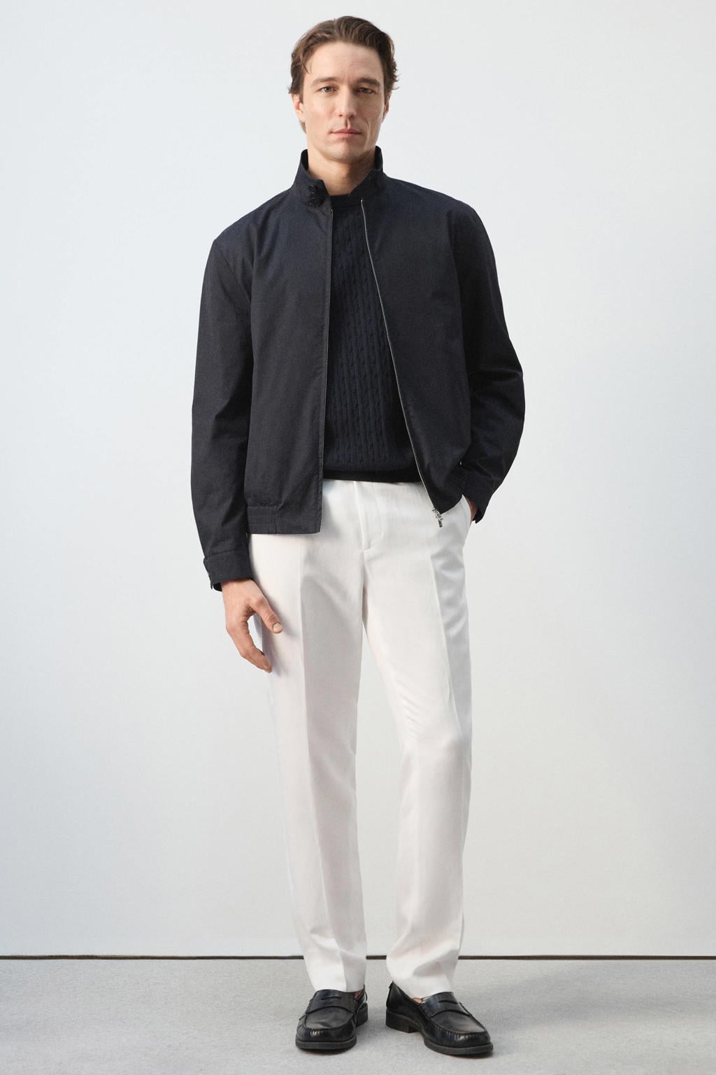 Mango Man slim pantalon met linnen wit