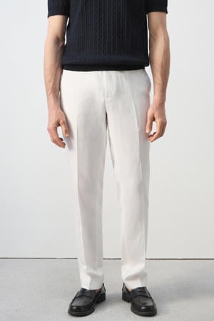 slim pantalon met linnen wit