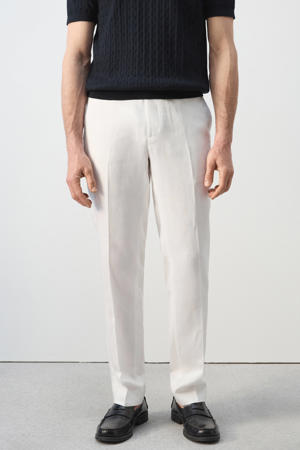 slim pantalon met linnen wit