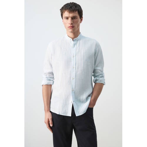 Mango Man regular gestreepte casual overhemd lichtblauw afbeelding