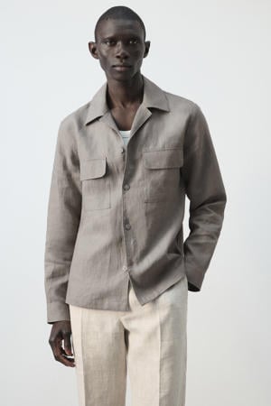 regular casual overhemd met linnen taupe