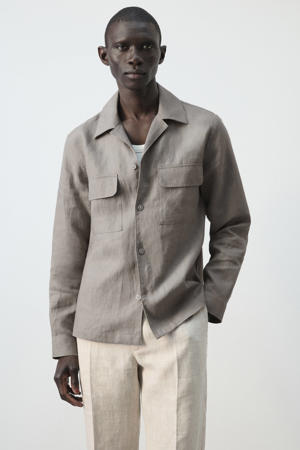 regular casual overhemd met linnen taupe