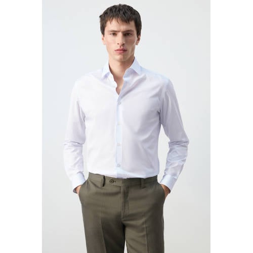 Mango Man slim gestreepte casual overhemd wit afbeelding