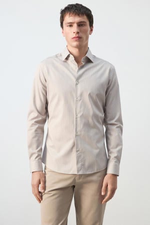 slim gestreepte zakelijk overhemd beige