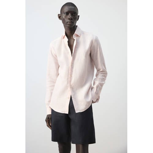Mango Man slim gestreepte casual overhemd oranje afbeelding