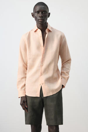 slim casual overhemd met linnen oranje