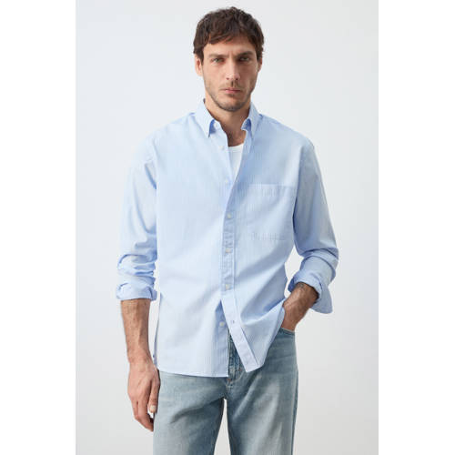 Mango Man regular gestreepte casual overhemd lichtblauw afbeelding