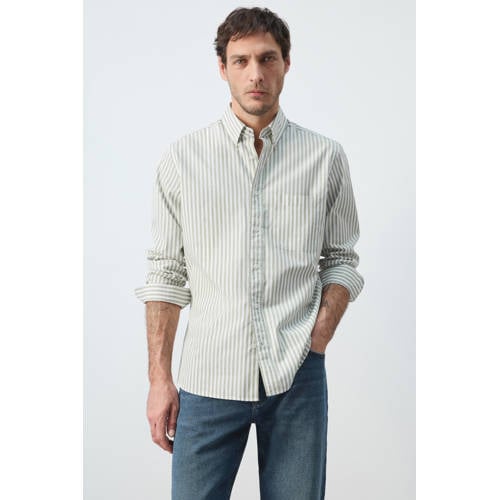 Mango Man regular gestreepte casual overhemd groen afbeelding