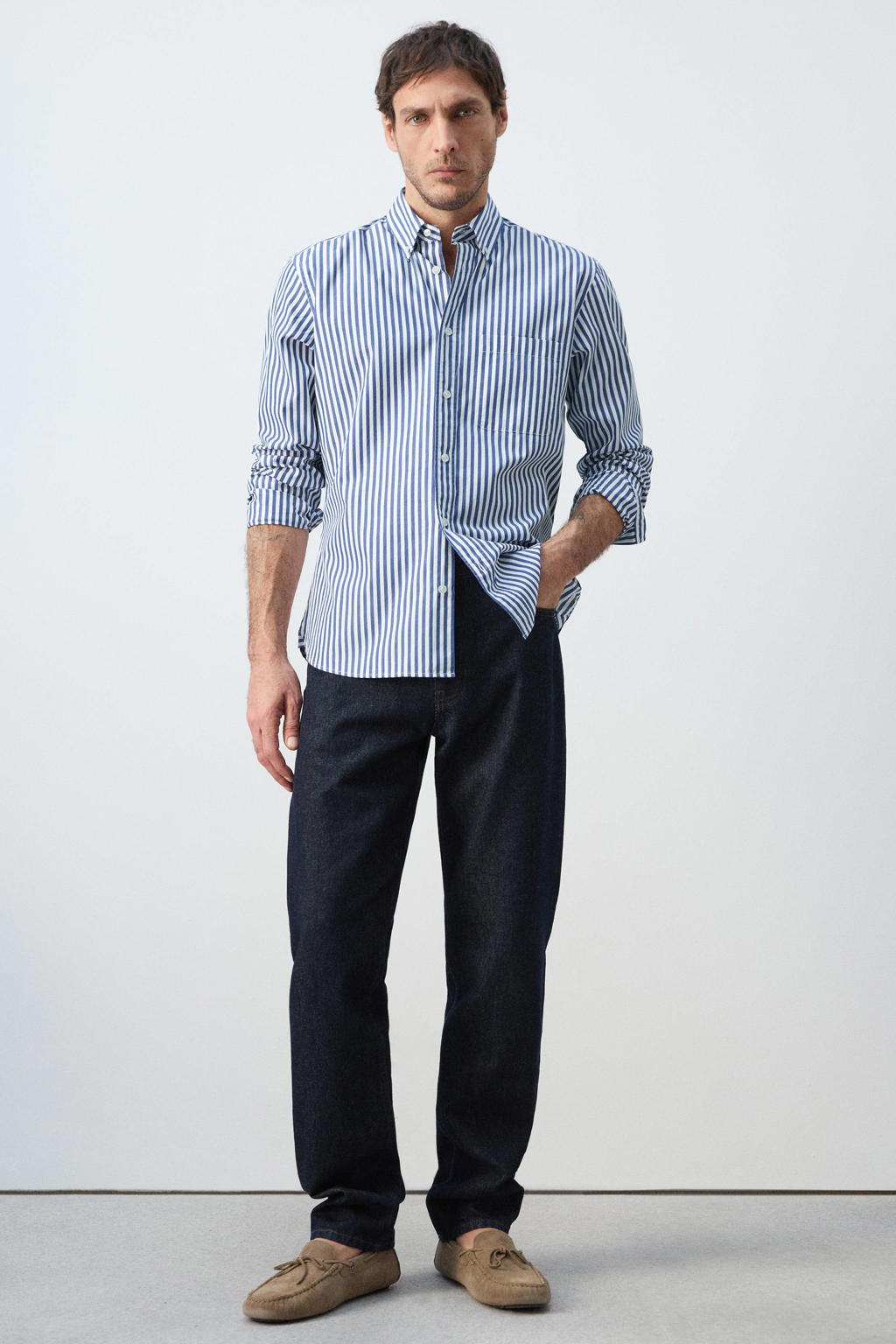 Mango Man regular gestreepte casual overhemd blauw