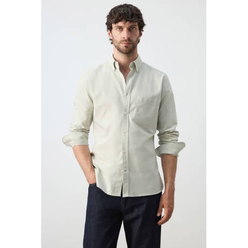Mango Man regular casual overhemd groen afbeelding