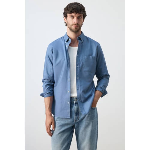 Mango Man regular casual overhemd blauw afbeelding