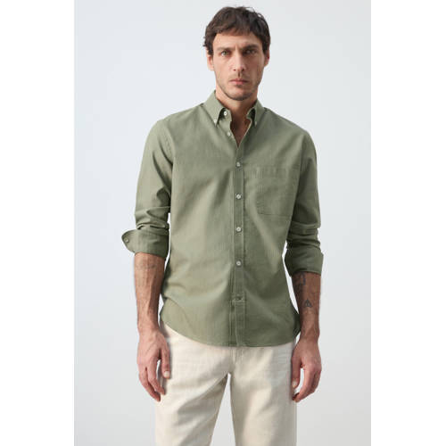 Mango Man regular gestreepte casual overhemd groen afbeelding