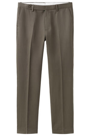slim pantalon met linnen bruin