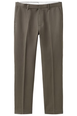 slim pantalon met linnen bruin