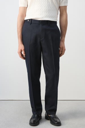 slim pantalon met linnen donkerblauw