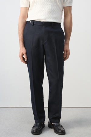 slim pantalon met linnen donkerblauw
