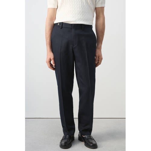 Mango Man slim pantalon met linnen donkerblauw afbeelding