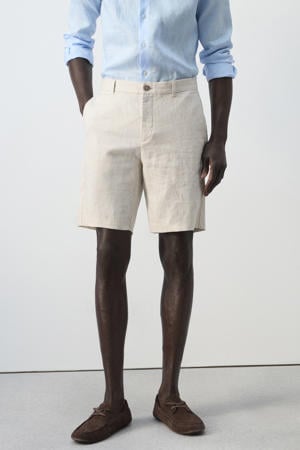 slim casual short met linnen beige