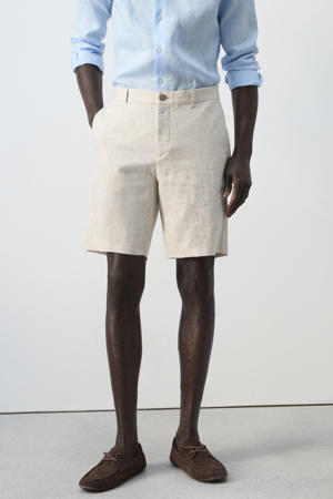 slim casual short met linnen beige