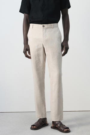 slim pantalon met linnen beige
