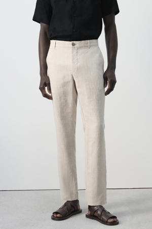 slim pantalon met linnen beige
