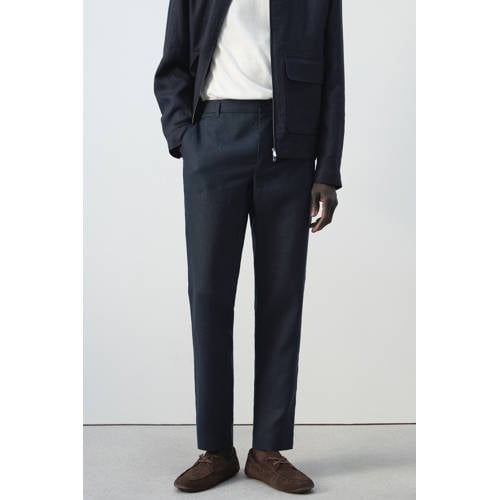 Mango Man slim pantalon met linnen donkerblauw afbeelding
