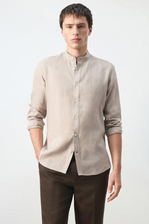 regular casual overhemd met linnen beige
