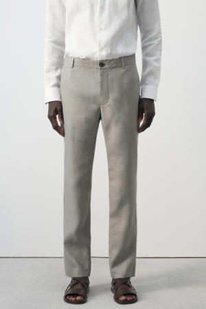 slim pantalon met linnen grijs