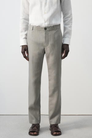 slim pantalon met linnen grijs