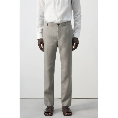 Mango Man slim pantalon met linnen grijs afbeelding