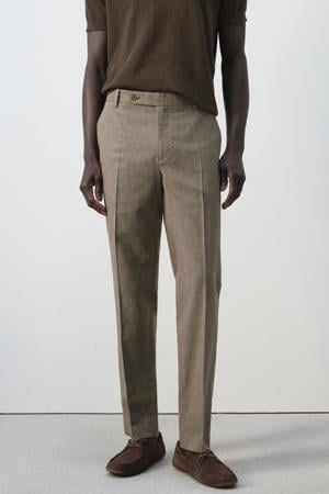 regular pantalon met linnen bruin
