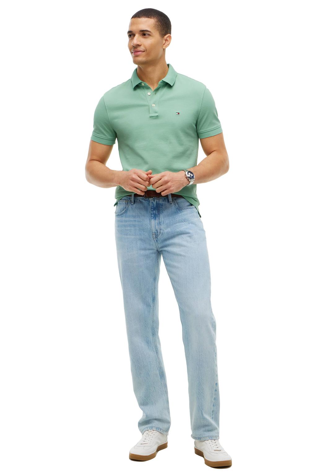 Groene heren Tommy Hilfiger slim polo van katoen met effen, korte mouwen en pique