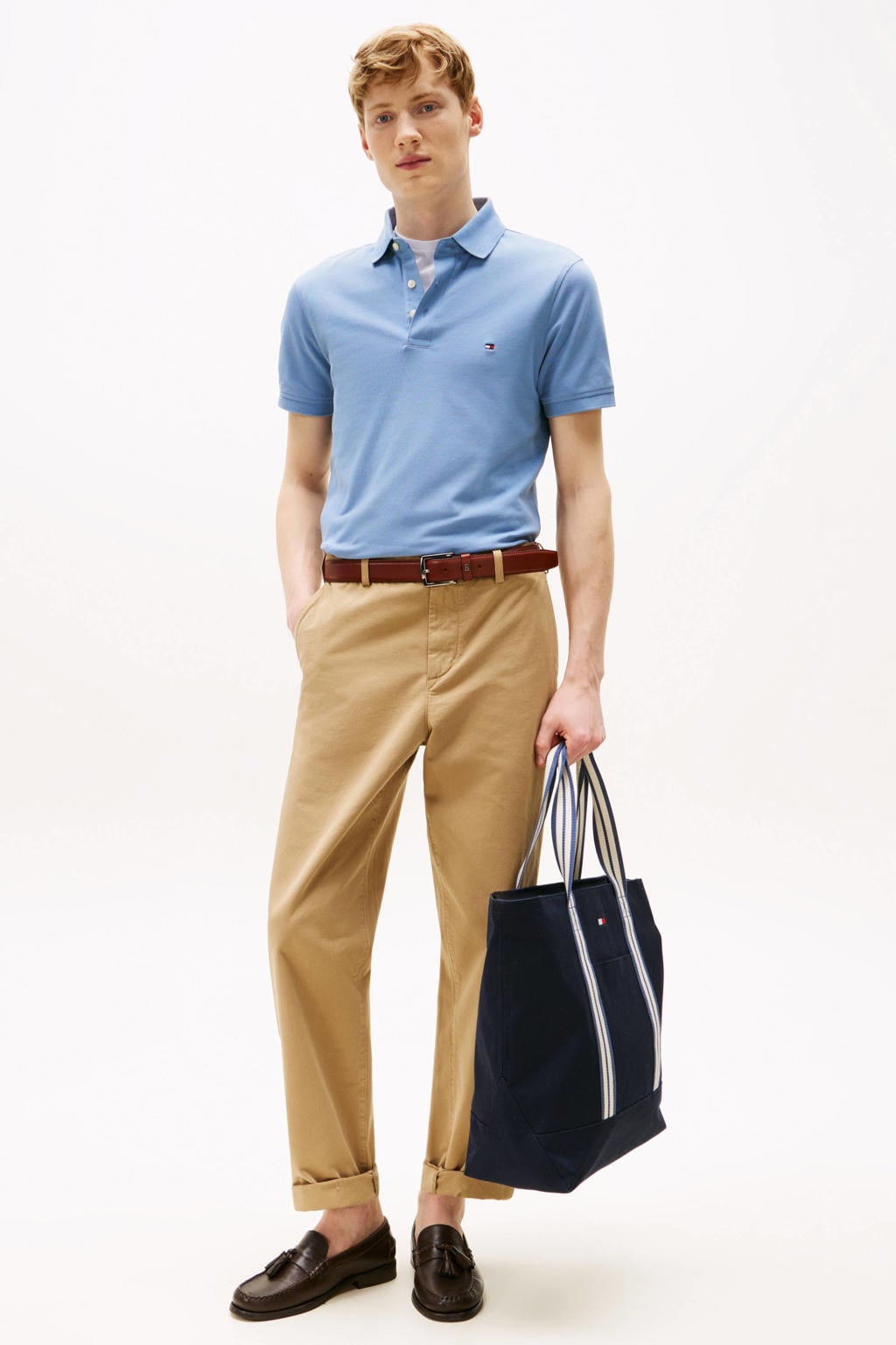 Blauwe heren Tommy Hilfiger slim polo van katoen met effen en korte mouwen
