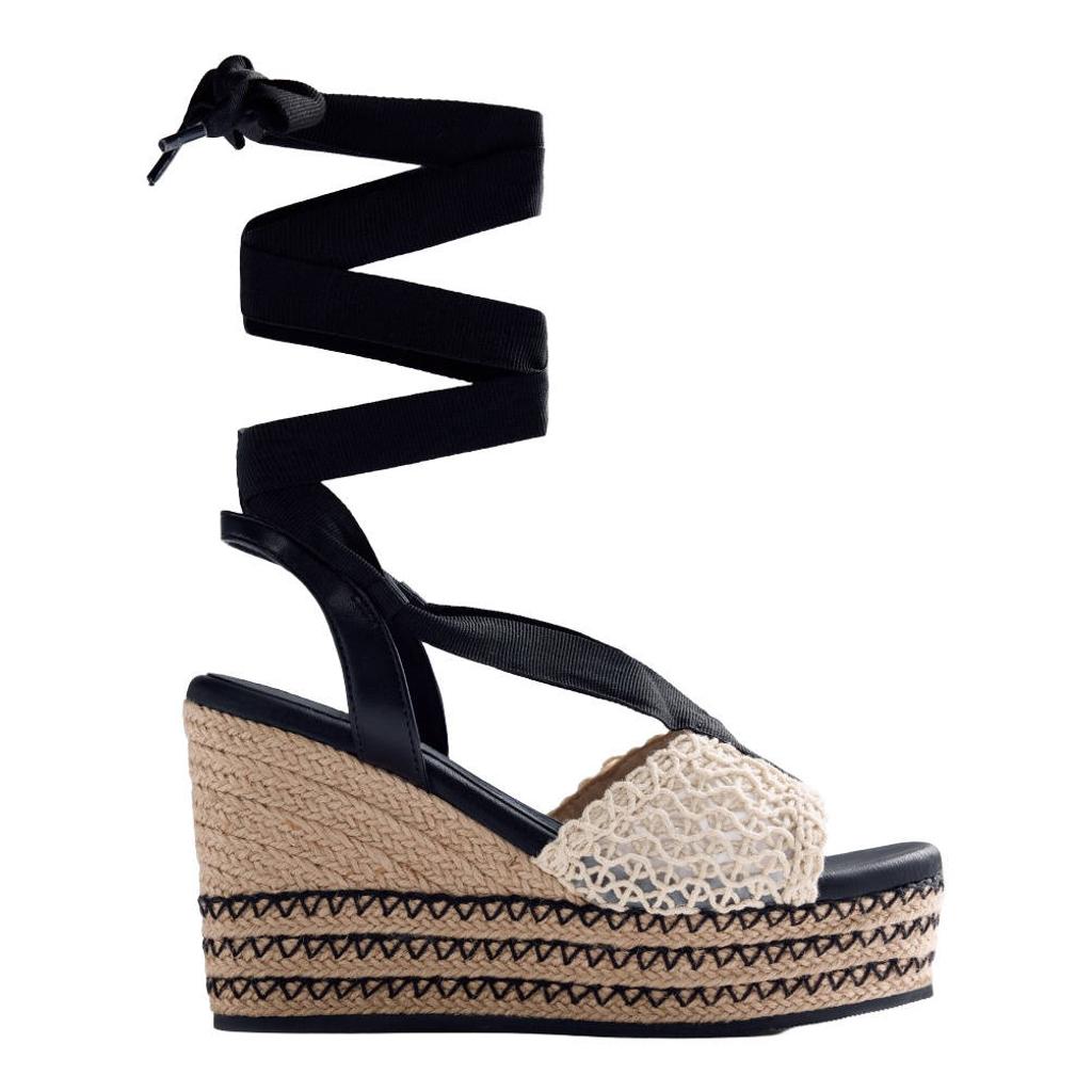 Beige en zwarte dames Gioseppo Dagenham espadrilles van textiel met striksluiting