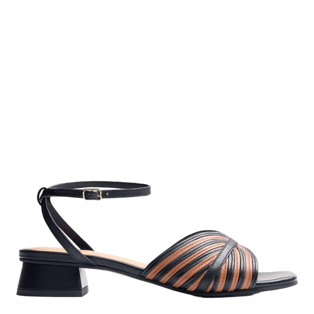 Zwart en cognackleurige dames Gioseppo Bigelow leren sandalen met gesp