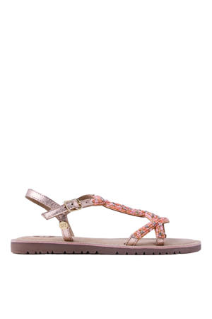 leren sandalen roségoud