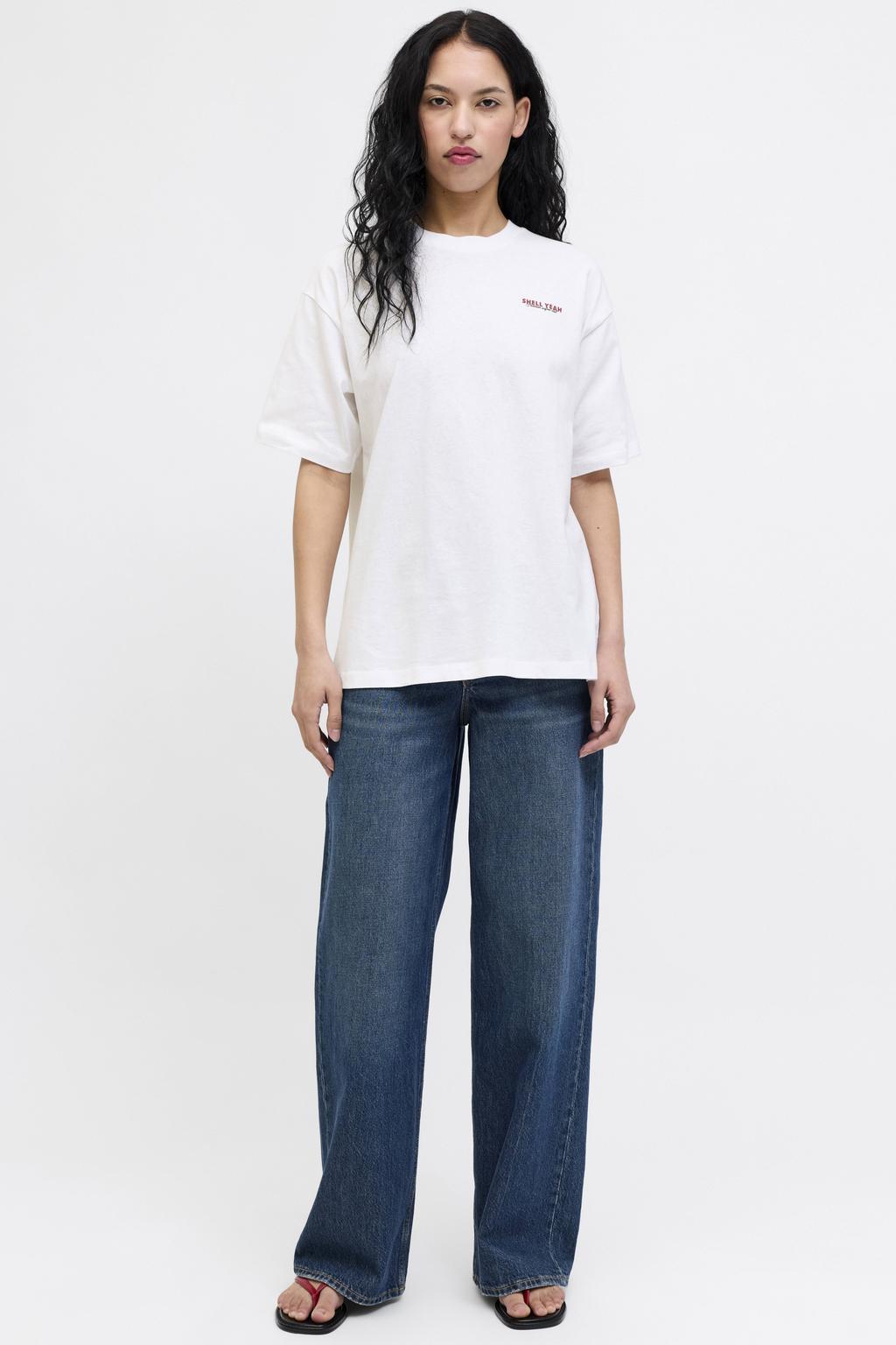 Wit en blauwe dames JJXX T-shirt van katoen met backprint, korte mouwen en ronde hals
