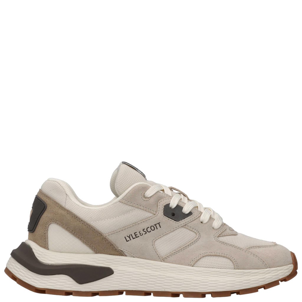 Beige heren Lyle & Scott suède sneakers met veters