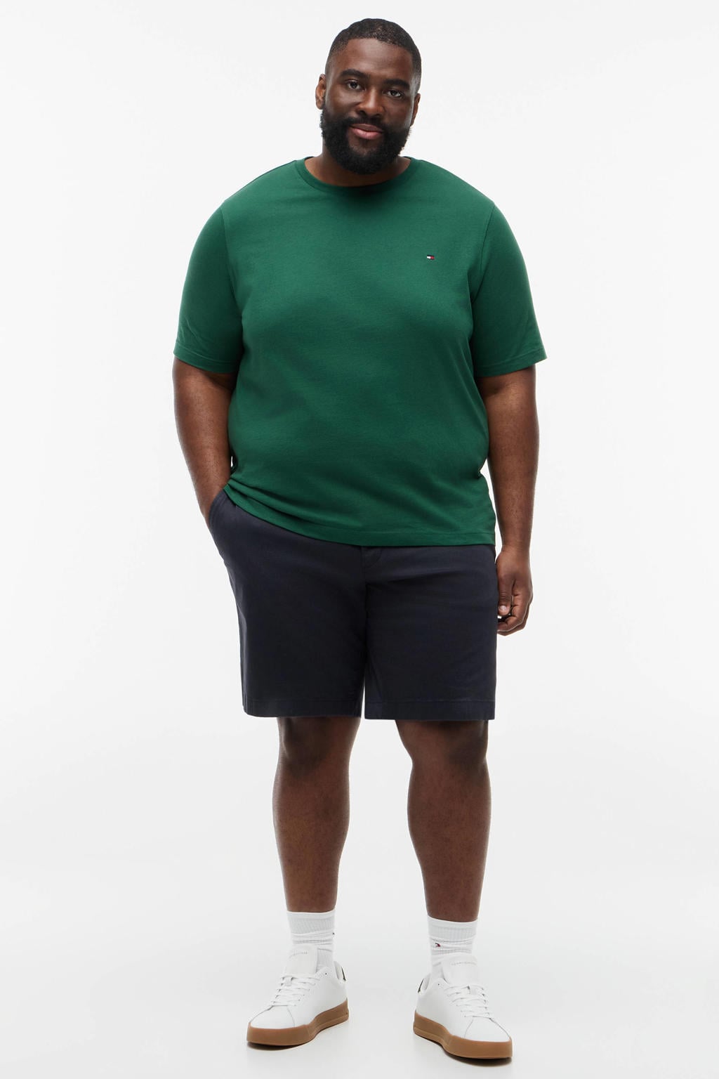 Donkergroene heren Tommy Hilfiger Big & Tall regular T-shirt Plus Size van katoen met effen en korte mouwen