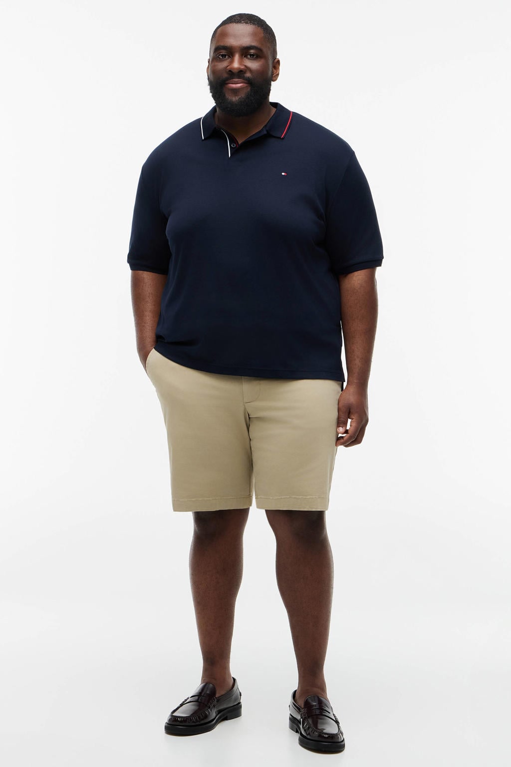 Donkerblauwe heren Tommy Hilfiger Big & Tall regular fit polo Plus Size van katoen met effen en korte mouwen